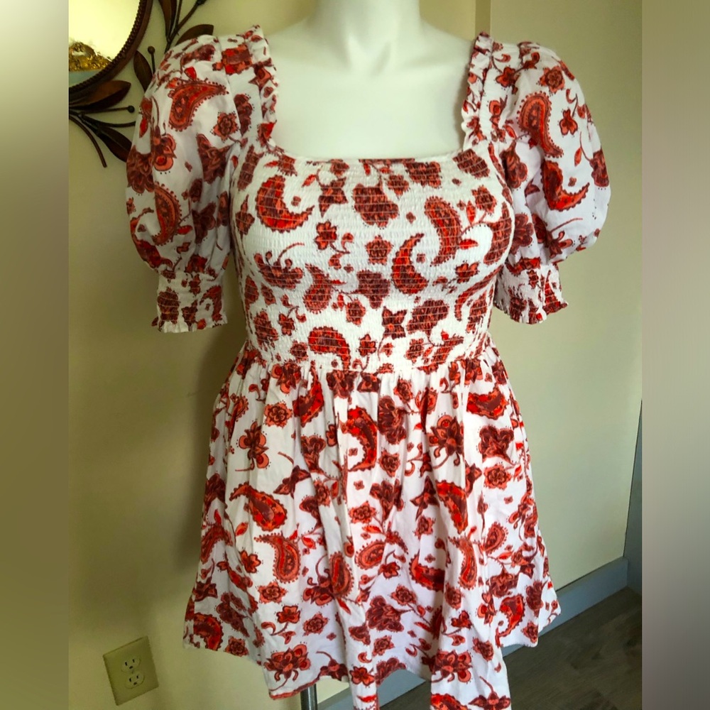 Paisley Smock Puff Sleeve Babydoll Dress.